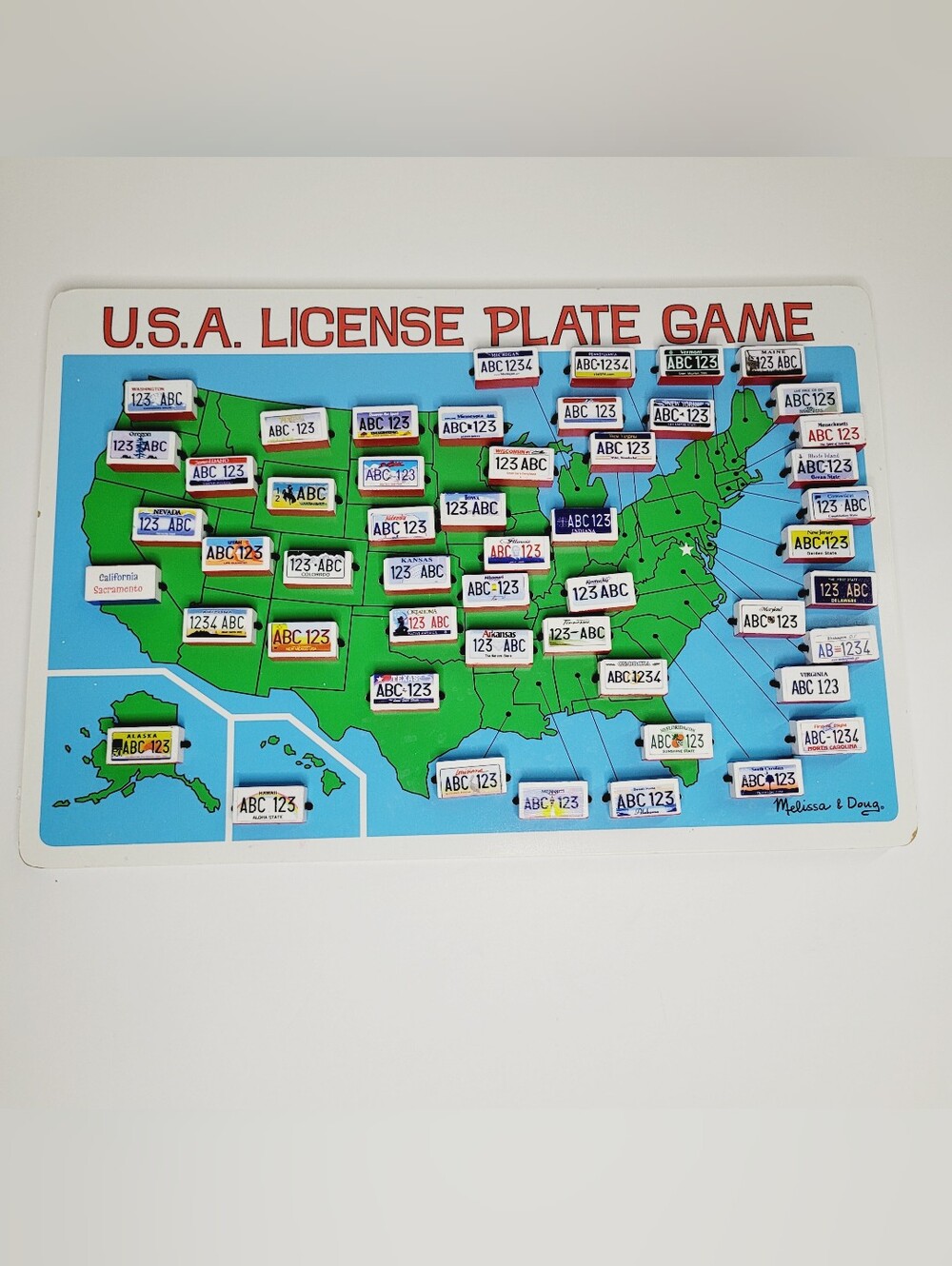 Melissa & Doug USA License Plate Busy Travel Game Wooden Car Home Activity Learn
